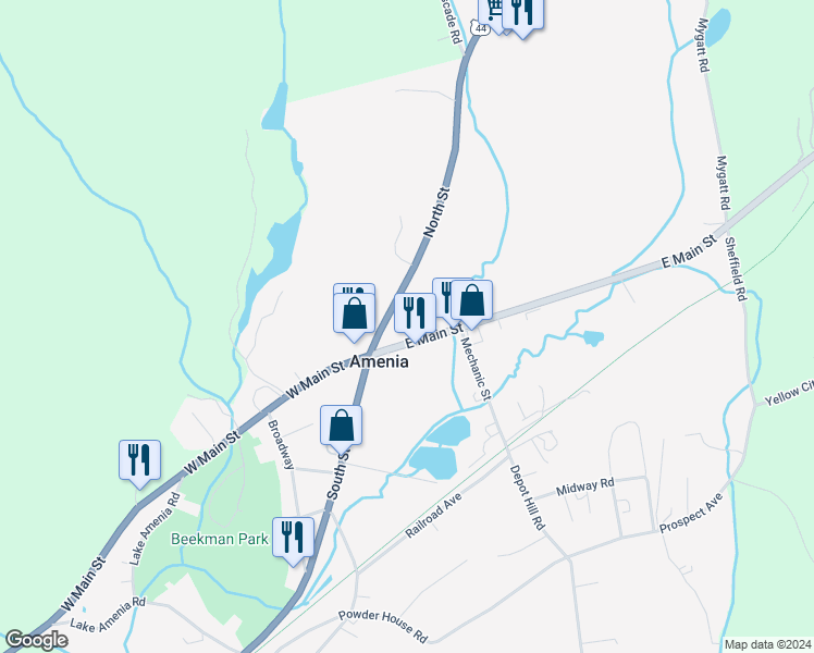map of restaurants, bars, coffee shops, grocery stores, and more near 3313 New York 343 in Amenia