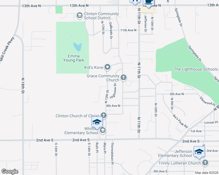 map of restaurants, bars, coffee shops, grocery stores, and more near 609 North 13th Street in Clinton