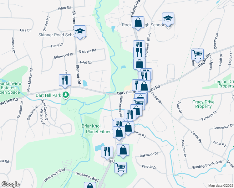 map of restaurants, bars, coffee shops, grocery stores, and more near 770 Dart Hill Road in Vernon