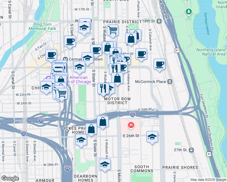 map of restaurants, bars, coffee shops, grocery stores, and more near in Chicago
