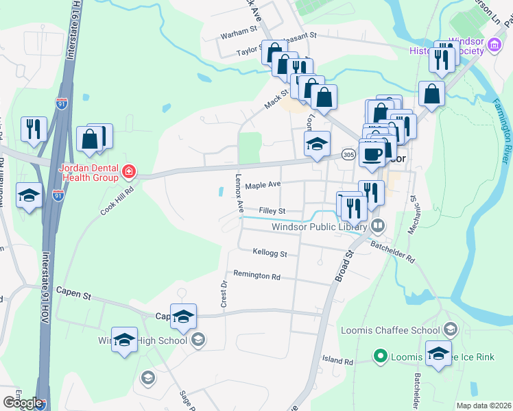 map of restaurants, bars, coffee shops, grocery stores, and more near 29 Lennox Avenue in Windsor