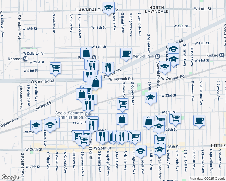 map of restaurants, bars, coffee shops, grocery stores, and more near 2252 South Avers Avenue in Chicago