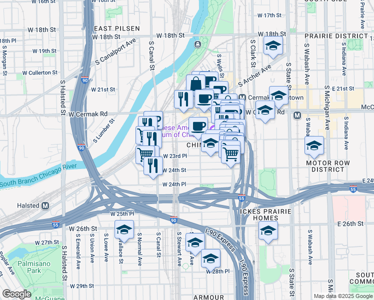 map of restaurants, bars, coffee shops, grocery stores, and more near in Chicago