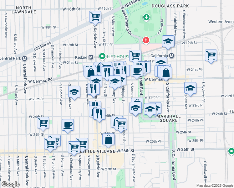map of restaurants, bars, coffee shops, grocery stores, and more near in Chicago