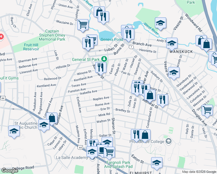map of restaurants, bars, coffee shops, grocery stores, and more near 14 Isabella Avenue in Providence