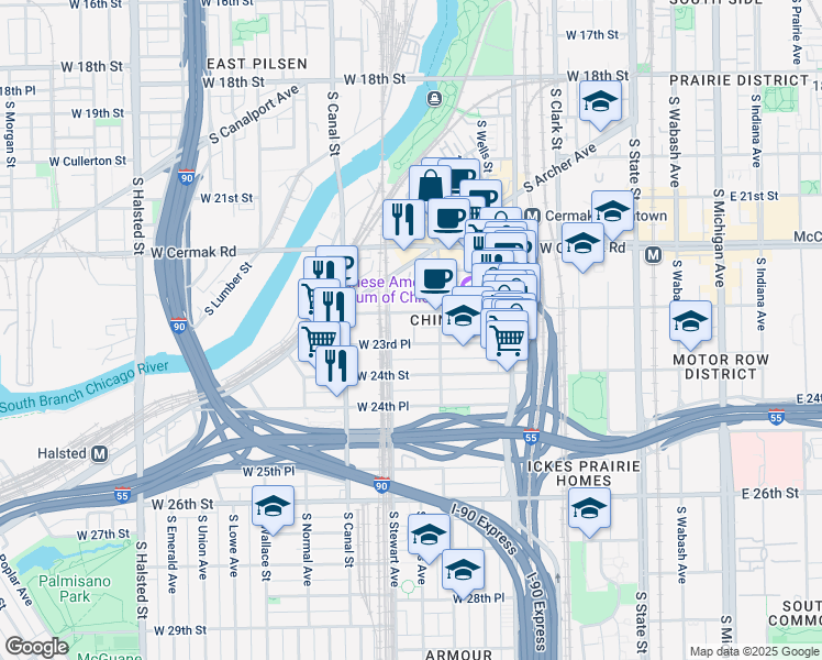 map of restaurants, bars, coffee shops, grocery stores, and more near in Chicago