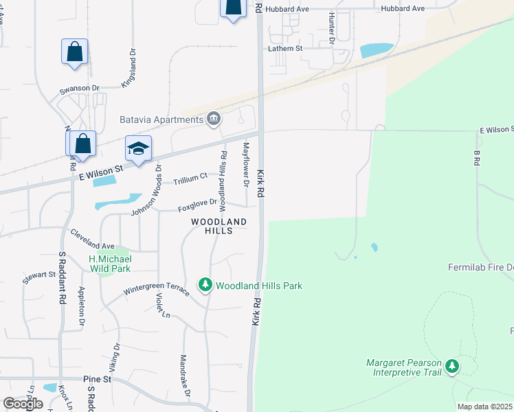 map of restaurants, bars, coffee shops, grocery stores, and more near 1336 Foxglove Drive in Batavia