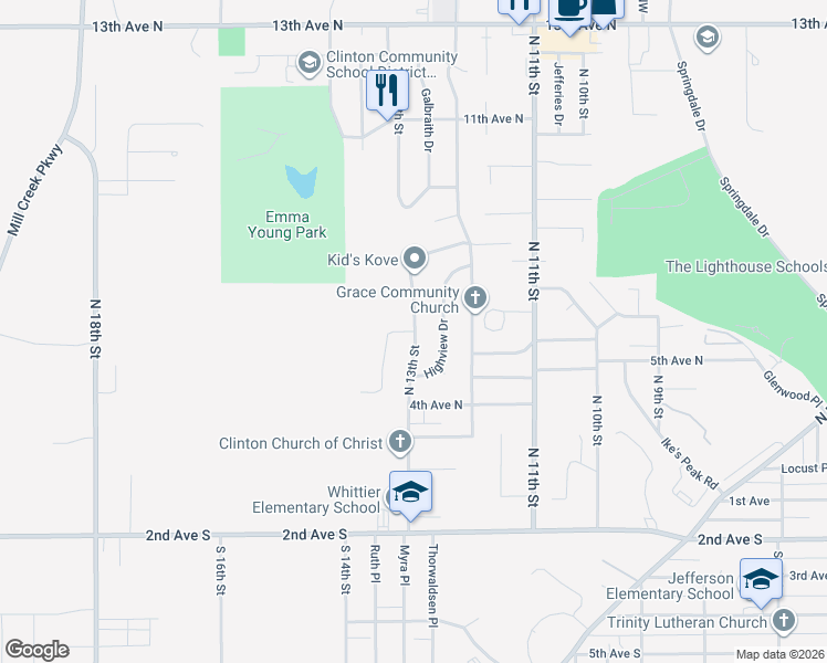 map of restaurants, bars, coffee shops, grocery stores, and more near 400 Ridgecrest Drive in Clinton