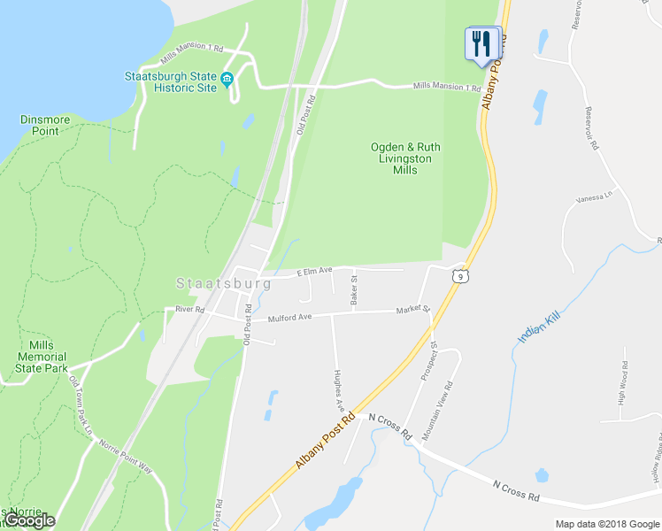 map of restaurants, bars, coffee shops, grocery stores, and more near 13 East Elm Avenue in Staatsburg