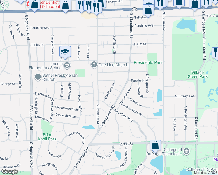 map of restaurants, bars, coffee shops, grocery stores, and more near 1508 Blackburn Street in Wheaton