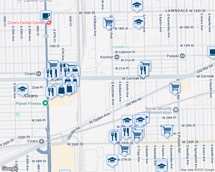 map of restaurants, bars, coffee shops, grocery stores, and more near 2247 South Kenneth Avenue in Chicago