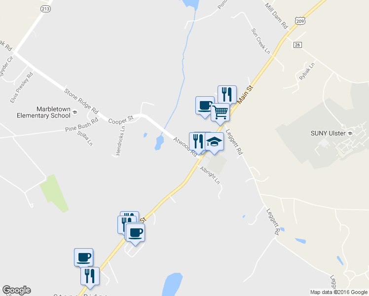 map of restaurants, bars, coffee shops, grocery stores, and more near 3415 Cooper Street in Stone Ridge