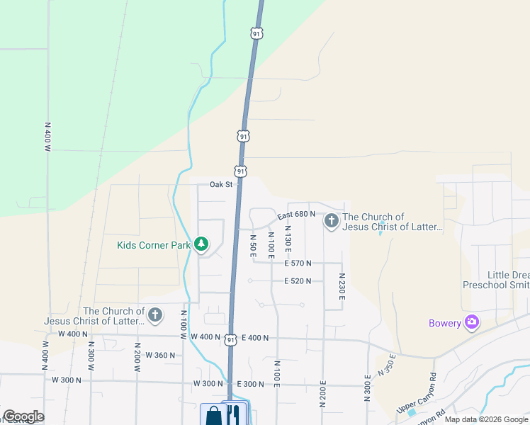 map of restaurants, bars, coffee shops, grocery stores, and more near 101 East 630 North in Smithfield