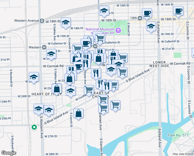 map of restaurants, bars, coffee shops, grocery stores, and more near in Chicago
