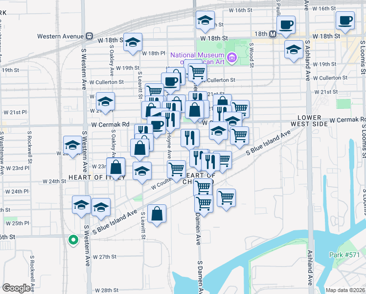 map of restaurants, bars, coffee shops, grocery stores, and more near in Chicago