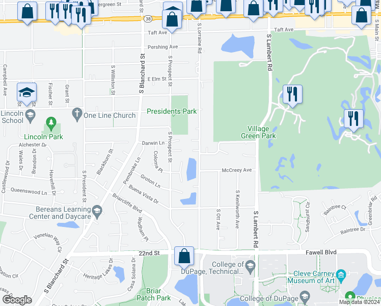 map of restaurants, bars, coffee shops, grocery stores, and more near 1728 Eaton Court in Wheaton
