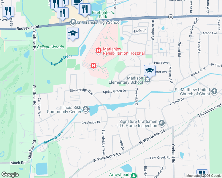 map of restaurants, bars, coffee shops, grocery stores, and more near 1466 Sandy Hook Cove in Wheaton
