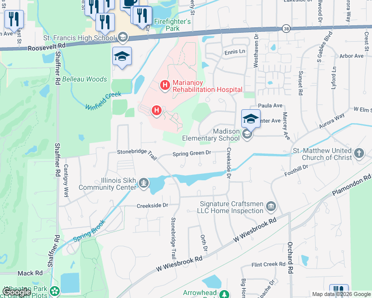 map of restaurants, bars, coffee shops, grocery stores, and more near 1466 Sandy Hook Cove in Wheaton