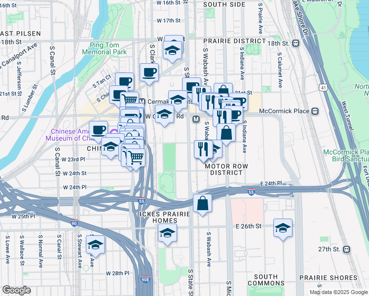 map of restaurants, bars, coffee shops, grocery stores, and more near 2310 South State Street in Chicago