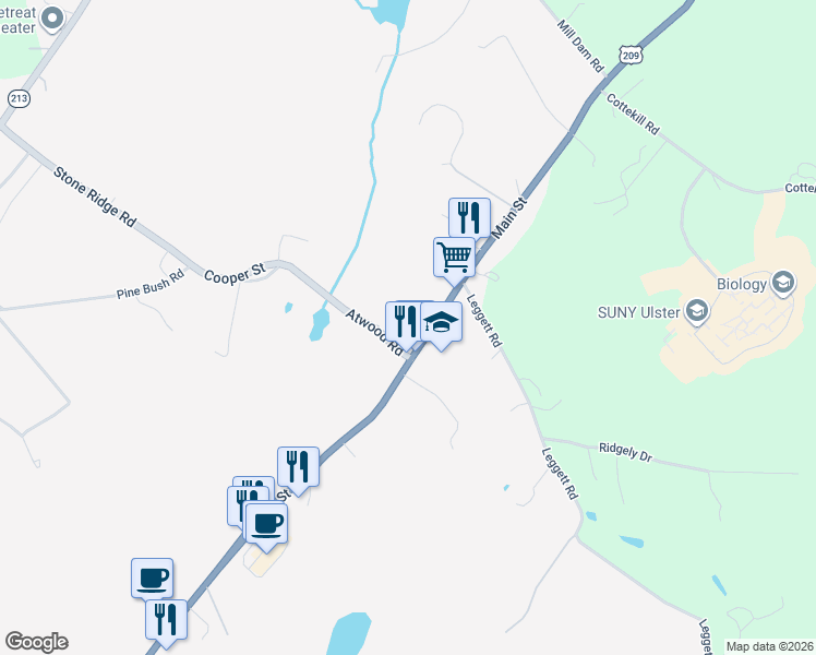 map of restaurants, bars, coffee shops, grocery stores, and more near 3606 Main Street in Stone Ridge