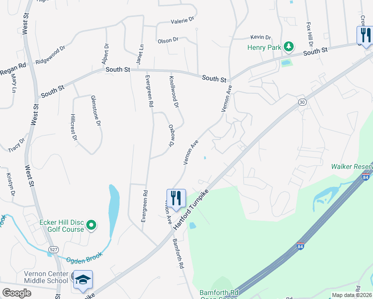 map of restaurants, bars, coffee shops, grocery stores, and more near 258 Vernon Avenue in Vernon