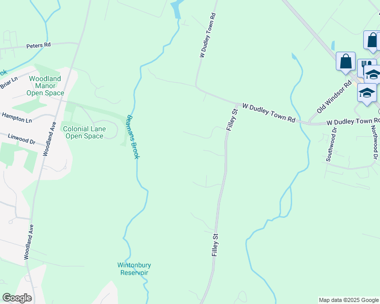 map of restaurants, bars, coffee shops, grocery stores, and more near 10 Holland View Drive in Bloomfield