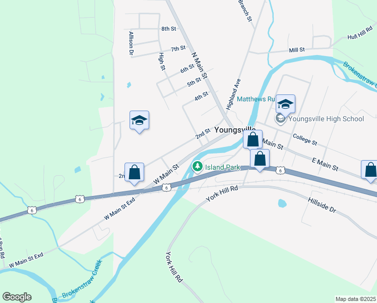 map of restaurants, bars, coffee shops, grocery stores, and more near 128 2nd St in Youngsville