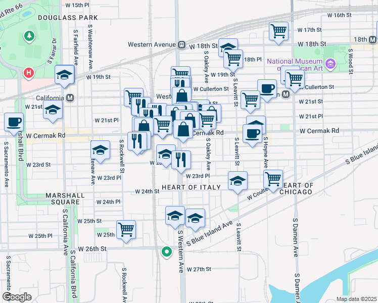 map of restaurants, bars, coffee shops, grocery stores, and more near in Chicago