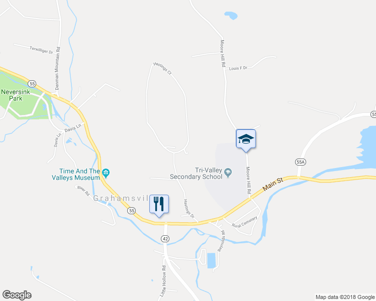 map of restaurants, bars, coffee shops, grocery stores, and more near 94 Hastings Drive in Grahamsville