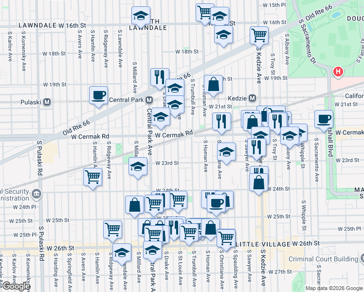 map of restaurants, bars, coffee shops, grocery stores, and more near in Chicago