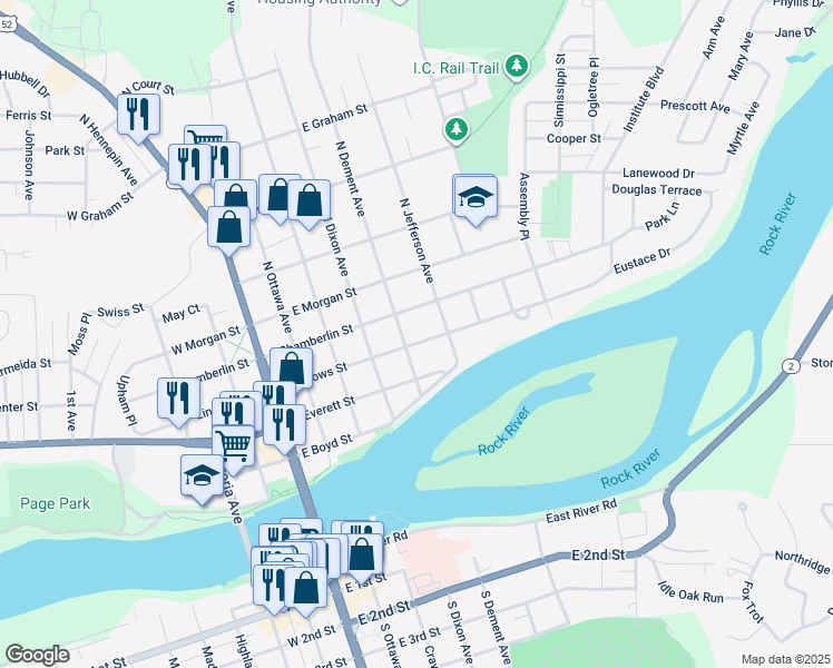 map of restaurants, bars, coffee shops, grocery stores, and more near 514 East Chamberlin Street in Dixon