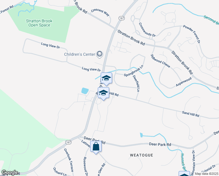 map of restaurants, bars, coffee shops, grocery stores, and more near 112 Sand Hill Road in Simsbury