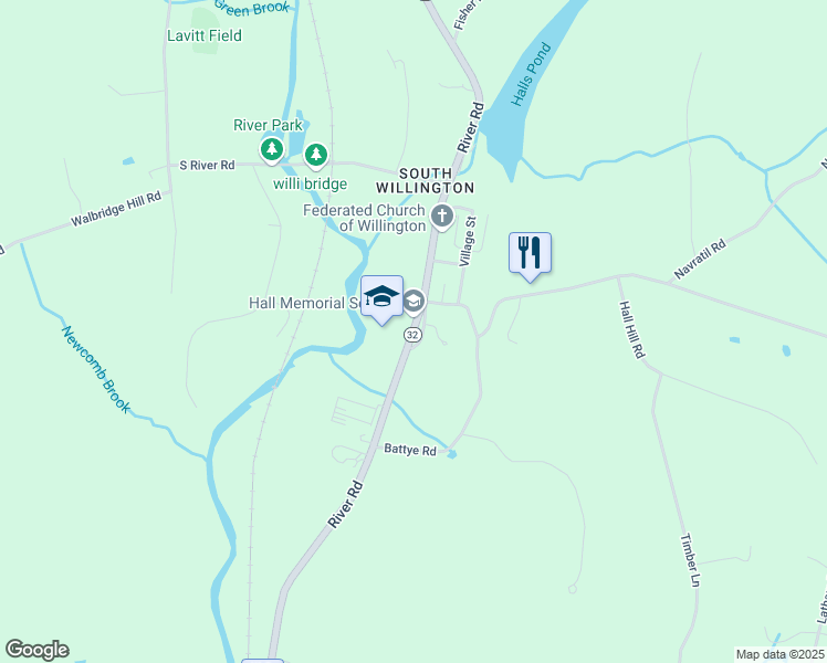map of restaurants, bars, coffee shops, grocery stores, and more near 111 River Road in Willington
