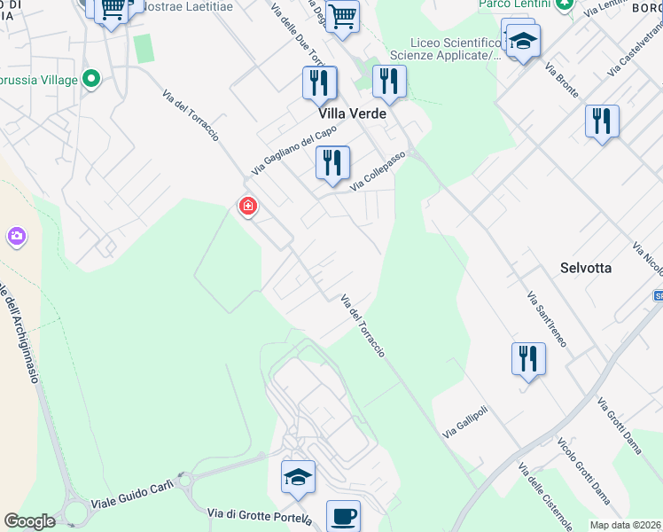 map of restaurants, bars, coffee shops, grocery stores, and more near 19-1 Via Mottola in Villa Verde