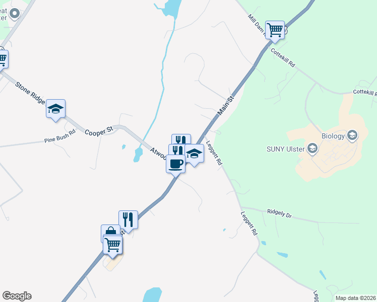 map of restaurants, bars, coffee shops, grocery stores, and more near 3606 Main Street in Stone Ridge