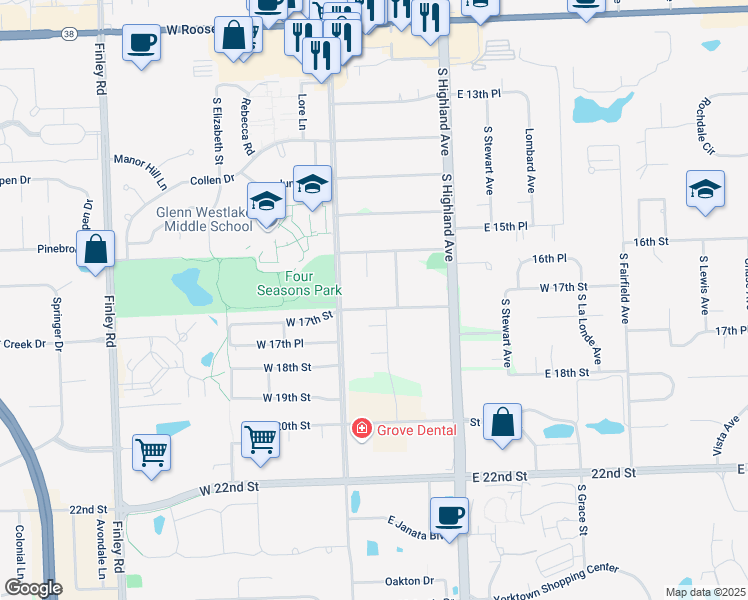 map of restaurants, bars, coffee shops, grocery stores, and more near 1622 Charlotte Court in Lombard