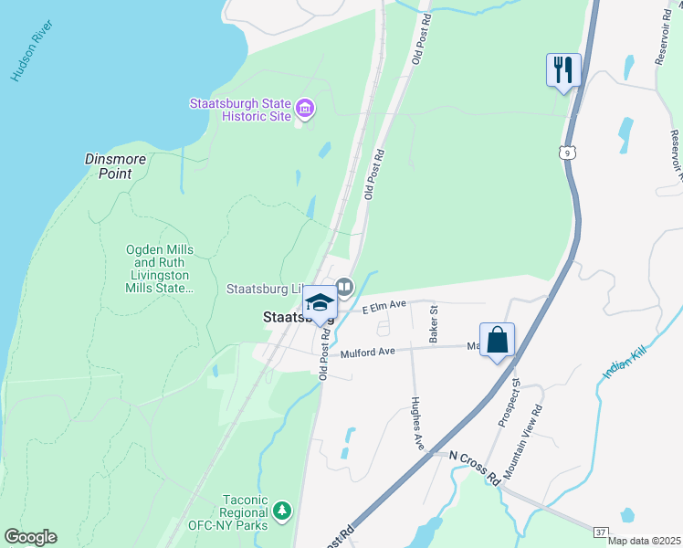 map of restaurants, bars, coffee shops, grocery stores, and more near 83 Old Post Road in Staatsburg