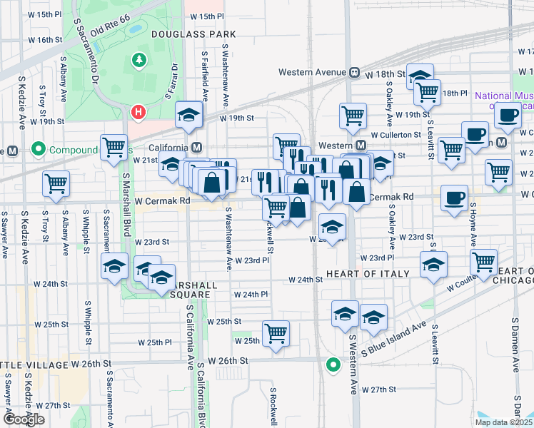 map of restaurants, bars, coffee shops, grocery stores, and more near in Chicago