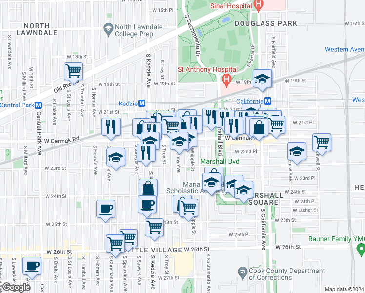 map of restaurants, bars, coffee shops, grocery stores, and more near in Chicago