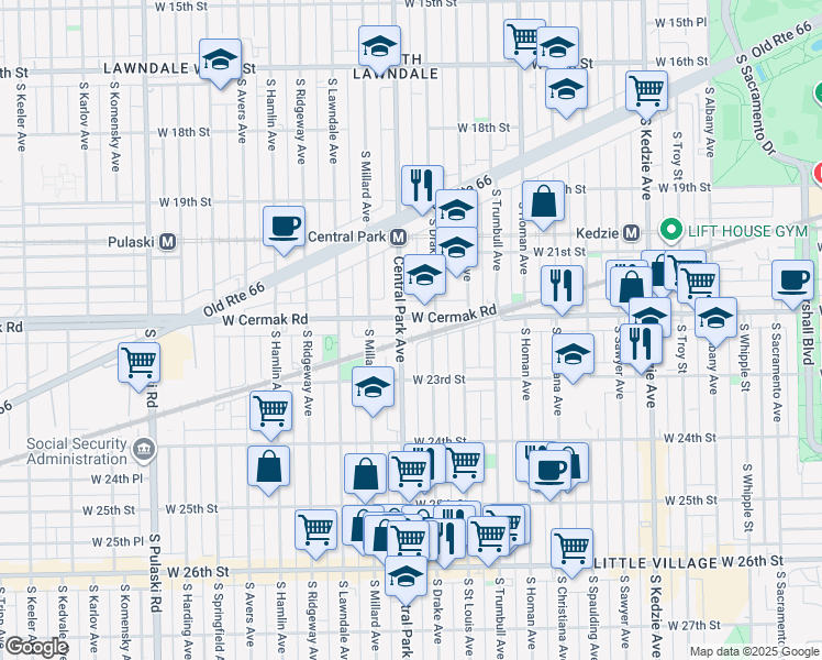 map of restaurants, bars, coffee shops, grocery stores, and more near in Chicago