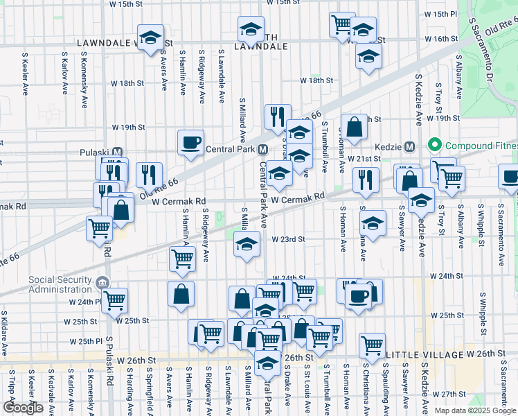 map of restaurants, bars, coffee shops, grocery stores, and more near in Chicago