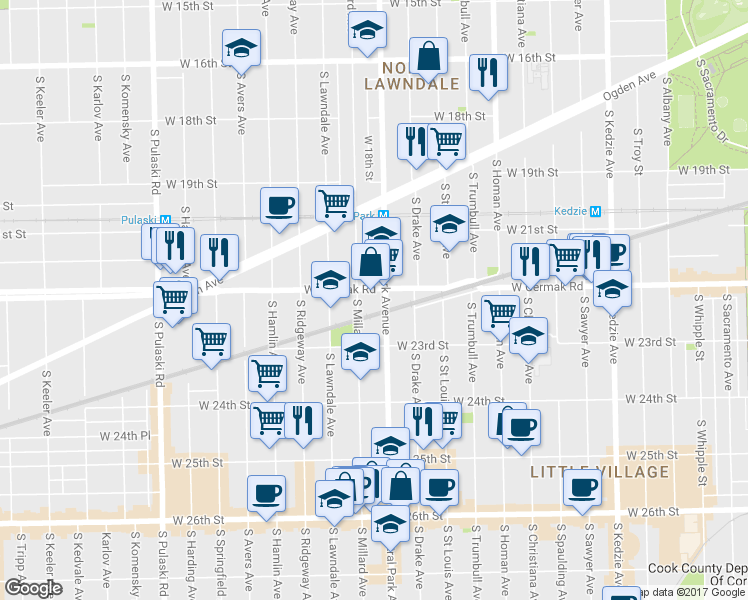 map of restaurants, bars, coffee shops, grocery stores, and more near in Chicago
