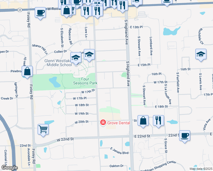 map of restaurants, bars, coffee shops, grocery stores, and more near 1622 Charlotte Court in Lombard