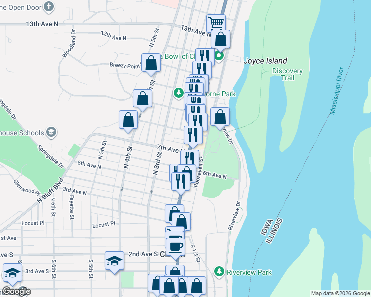 map of restaurants, bars, coffee shops, grocery stores, and more near 710 U.S. 67 in Clinton