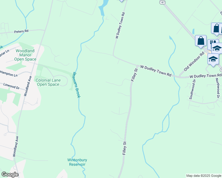 map of restaurants, bars, coffee shops, grocery stores, and more near 10 Holland View Drive in Bloomfield