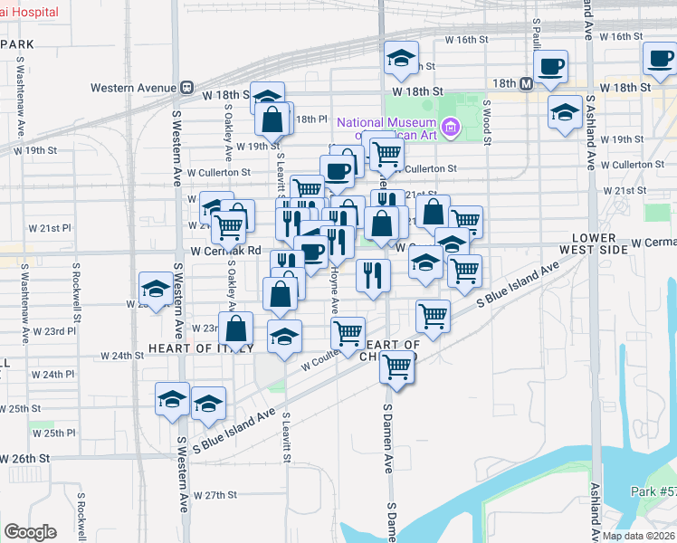 map of restaurants, bars, coffee shops, grocery stores, and more near 2056 W 22nd Pl in Chicago