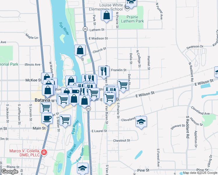 map of restaurants, bars, coffee shops, grocery stores, and more near in 