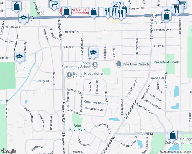 map of restaurants, bars, coffee shops, grocery stores, and more near 677 Alchester Drive in Wheaton
