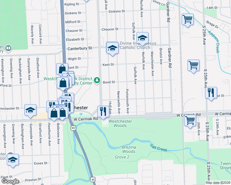 map of restaurants, bars, coffee shops, grocery stores, and more near 1933 Newcastle Avenue in Westchester