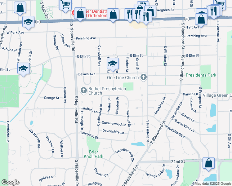map of restaurants, bars, coffee shops, grocery stores, and more near 677 Alchester Drive in Wheaton